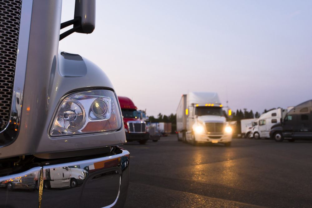 Parked 18-wheeler trucks